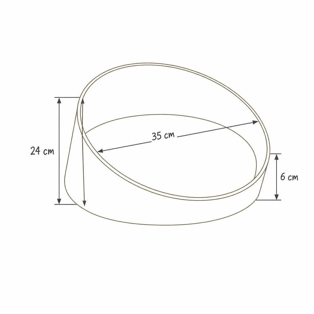 Dimensions de panier chat design rond S Florence Bofélin, schéma coté