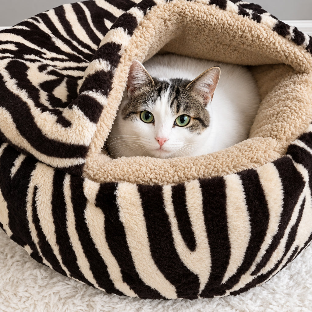 Panier chat fermé motif zèbre Zanzibar Bofélin 2