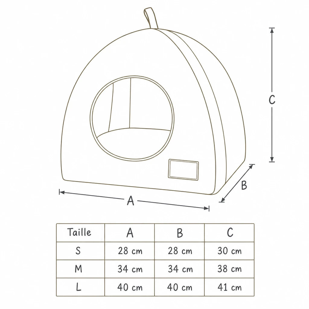 Dimensions de panier niche pour chat Bologne Bofélin, schéma coté