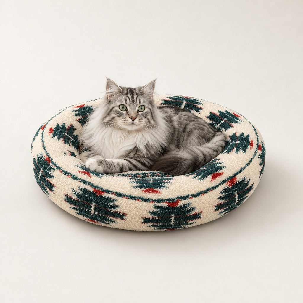 Panier rond pour chat motif de Noël Strasbourg Bofélin 16