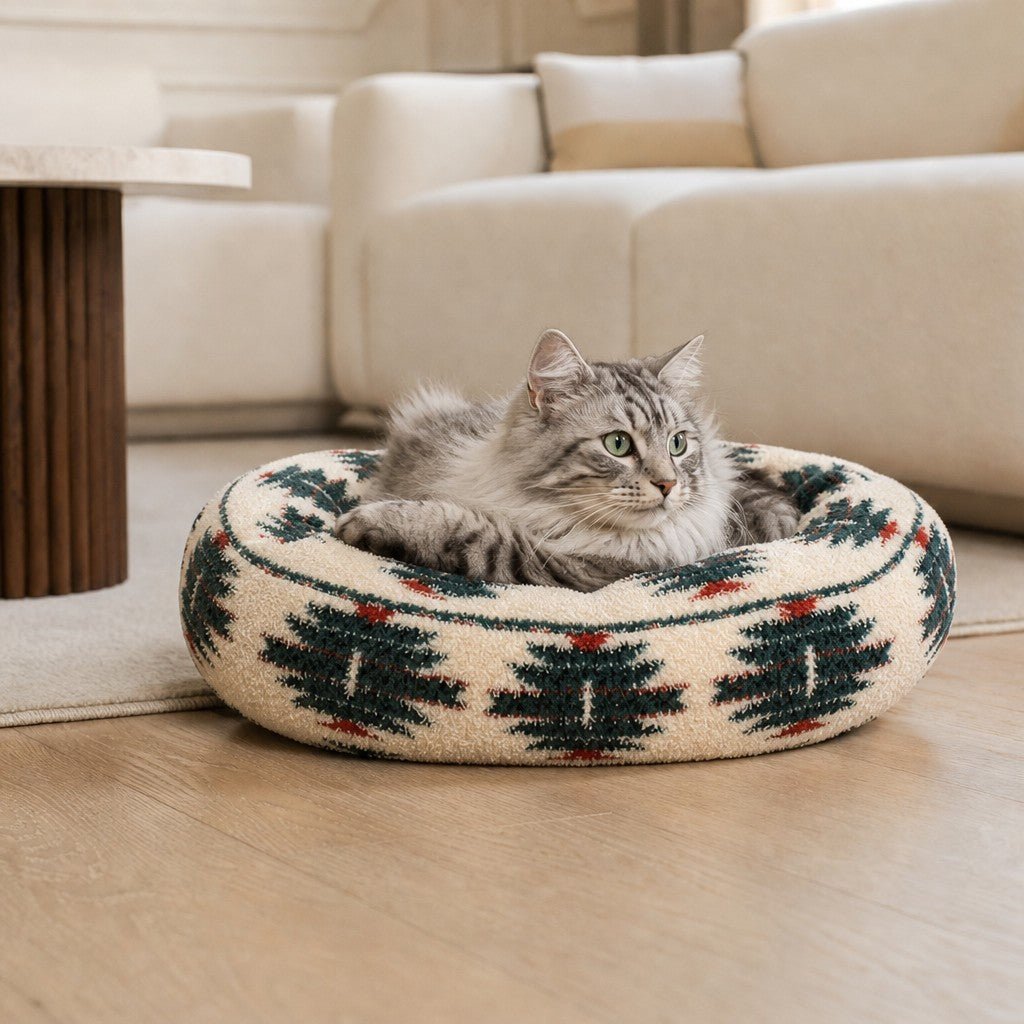 Panier rond pour chat motif de Noël Strasbourg Bofélin 18