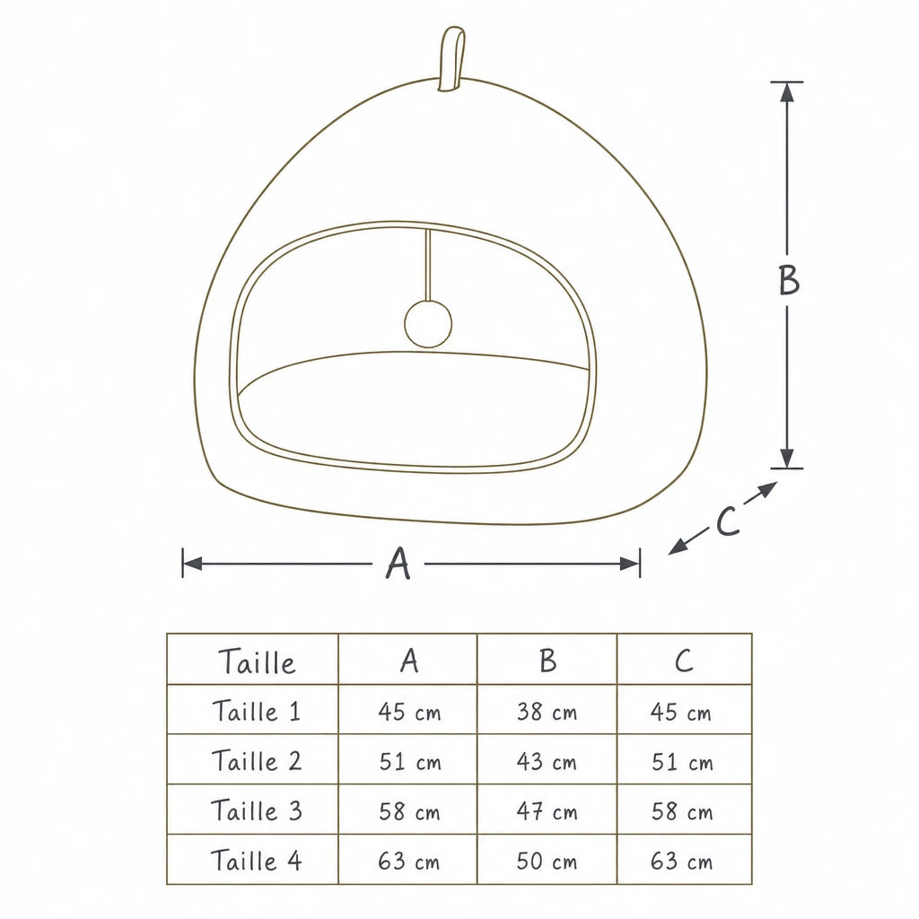 Dimensions de petite niche pour chat Gand Bofélin, schéma coté