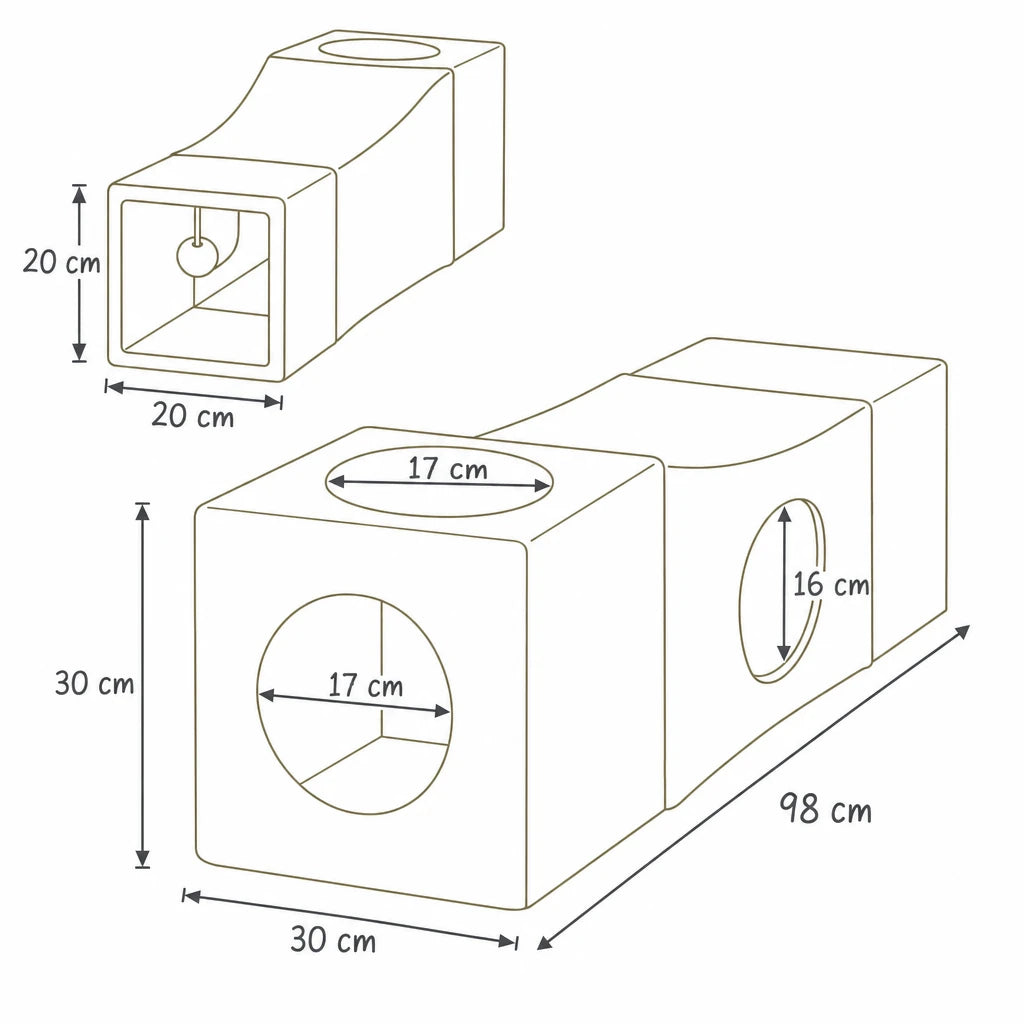 Dimensions de tunnel pour chat Rimini Bofélin, schéma coté